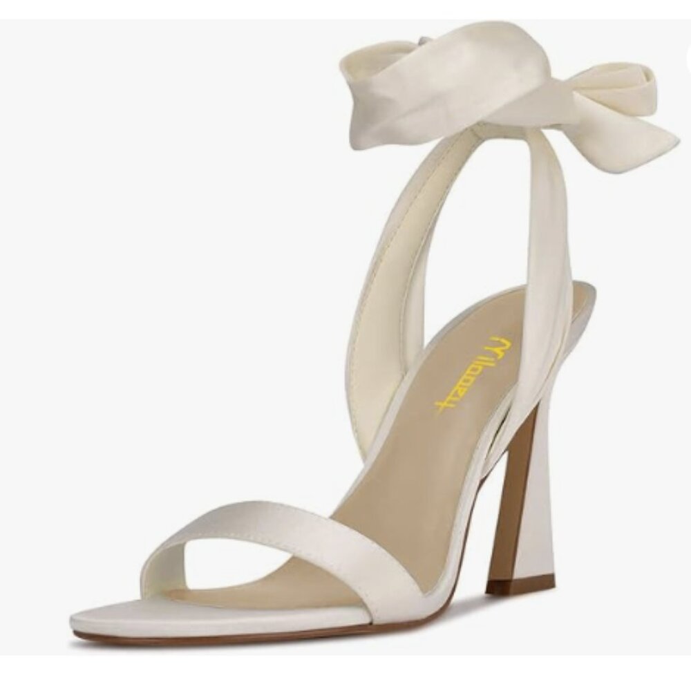 Milooey Women Elegant Open Toe Strappy Heeled Sandal Lace Up Block High Heels
